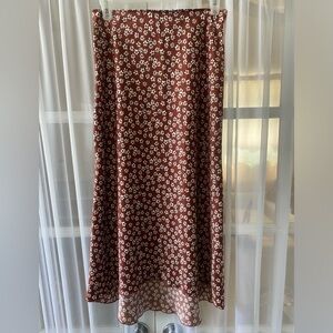 Burgundy Floral Midi Skirt